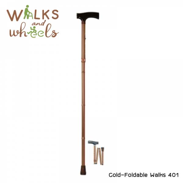ไม้เท้าช่วยพยุง สีทองพับได้ Gold-Foldable 401