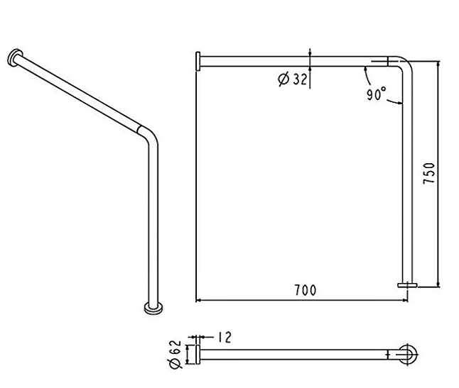 ราวทรงตัวสแตนเลส GRAB BAR C-TS794 32X700X750 มม.